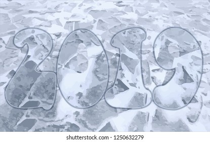 Frozen 2019 New year ice banner, vector illustration