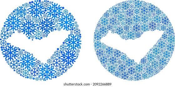 Frozen Alagoas State map mosaic designed with circle and stencil. Vector Alagoas State map mosaic of snowflake ojects in different sizes and blue color tinges. Designed for Christmas projects.