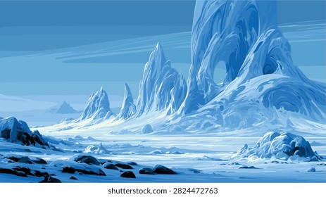Frozen Arctic Wilderness with Towering Ice Mountains Illustration