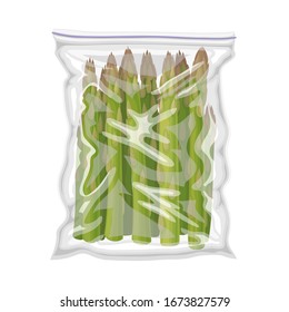 Frozen Asparagus Stored in Plastic Package Vector Illustration