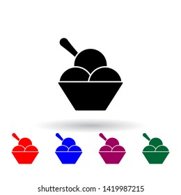 frozen balls in a saucer multi color icon. Elements of ice cream set. Simple icon for websites, web design, mobile app, info graphics