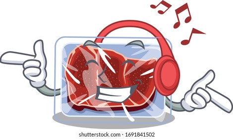 Frozen beef Cartoon design concept listening music