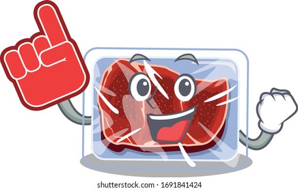 Frozen beef presented in cartoon character design with Foam finger