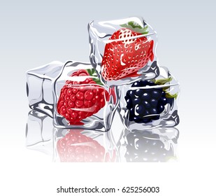 frozen berries in ice cube