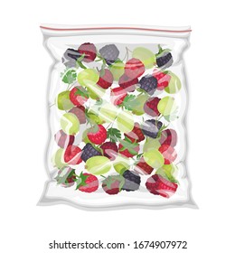 Frozen Berries Stored in Plastic Package Vector Illustration