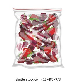 Frozen Berries Stored in Plastic Package Vector Illustration