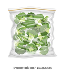 Frozen Broccoli Stored in Plastic Package Vector Illustration