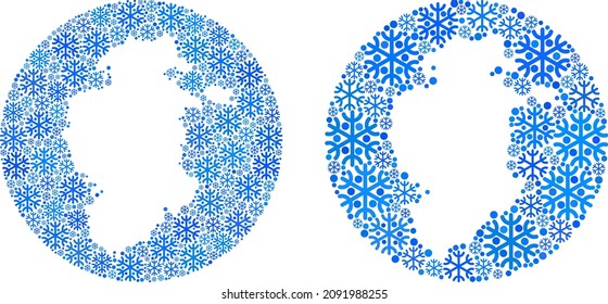 Frozen Burgos Province map collage is created with sphere and stencil. Vector Burgos Province map composition of ice items in various sizes and blue color hues. Created for New Year proclamations.