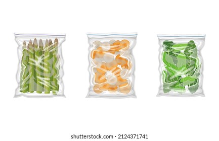 Frozen Carrot and Asparagus Prepackaged and Ready to Culinary Use Vector Set