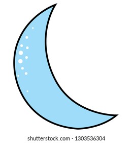 Frozen celestial moon. Blue little sky crescent with shiny dots inside. Magical cute clip art for kids in space galaxy theme for night bedtime. Simple illustration in vector for print and website icon