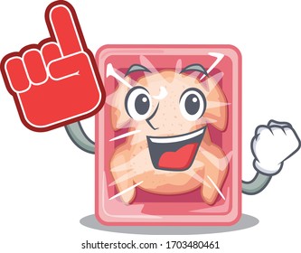 Frozen chicken presented in cartoon character design with Foam finger