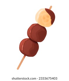 Frozen chocolate covered banana slices on a stick.