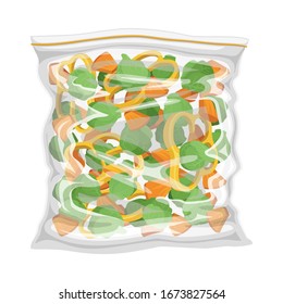 Frozen Chopped Mixed Vegetables Stored in Plastic Package Vector Illustration