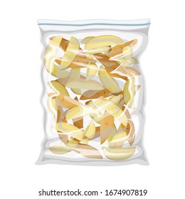 Frozen Chopped Potatoes Stored in Plastic Package Vector Illustration