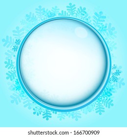 frozen circle frame with blue snowflakes vector illustration 