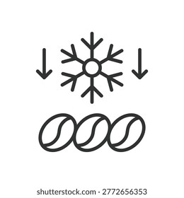 Frozen coffee beans icon in line design. cold process beans preservation on white background vector. frozen coffee editable stroke icon