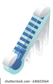 A frozen Cold thermometer covered in ice, snow and stalactites isometric 3d icon