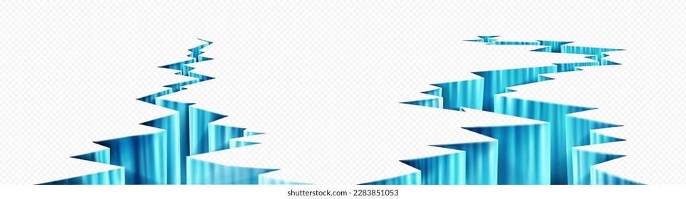 Gefrorenes Risseis auf transparentem Hintergrund. Bruch-Gletscheroberfläche 3D-Textur. Erdbeben Tiefbruch Winter Fluss realistische blaue Fraktur. Icy spaltete Quake Gap einzelne Illustration. Naturschaden