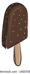Es un postre congelado que contiene o consiste en capas de helado, chocolate, azúcar y aromatizante., vectorial, dibujo de color o ilustración. 
