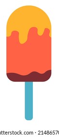 Frozen dessert gelato, ice cream on stick with tasty flavor. Diary snack for summertime, delicious gourmet dish. Creamy food for cooling down in heat weather. Vector in flat style illustration