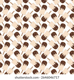 Frozen dessert icecream treat snack background. Seamless ice cream pattern with chocolate drip