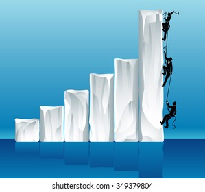 Frozen Economy-Abstract business concept of three executives climbing on the highest ice block