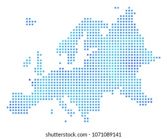Frozen Europe Map. Vector geographic map in blue frosty colors. Vector pattern of Europe Map organized of ice crystals.