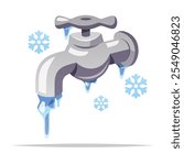 Frozen faucet pipe water tap vector isolated illustration