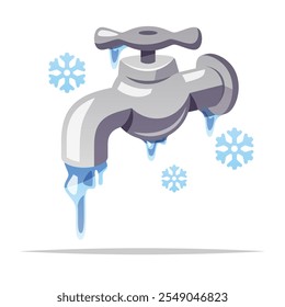 Frozen faucet pipe water tap vector isolated illustration