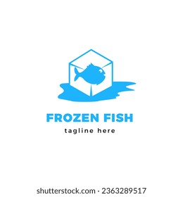 frozen fish in the ice cube logo design icon illustration vector.