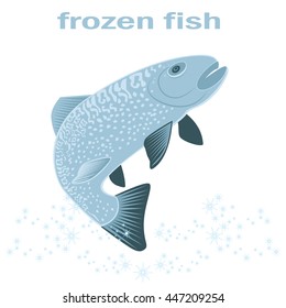 Frozen fish on a white background. Decoration for restaurant menus, banners. Vector illustration