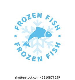 Frozen fish, product vector label. Blue sticker stamp.