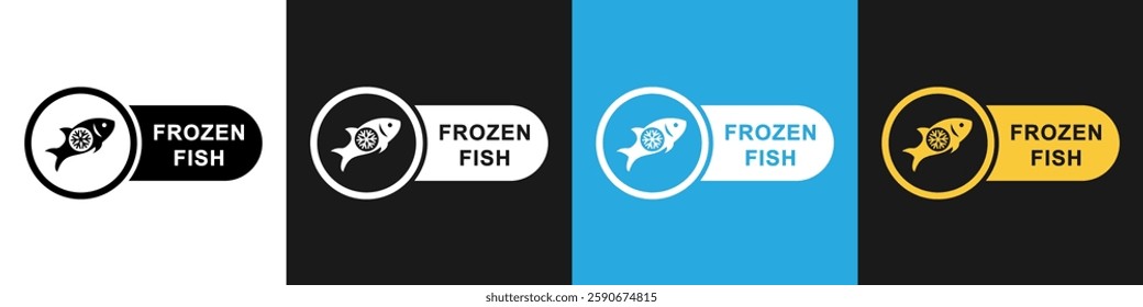 Frozen Fish vector icon for food packaging. Different backgrounds.