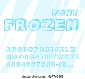 Frozen Font. Ice Alphabet. Transparent ABC. Cold Blue Letters