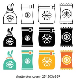 Frozen food bag icon collection on white background