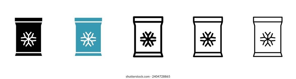 Juego de iconos vectoriales de bolsas de alimentos congeladas. Ice pack de la ilustración vectorial de la bolsa de alimentos. Ilustración vectorial del logotipo del empaque de bolsas frigoríficas para alimentos para diseños Ui.