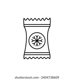 Frozen food bag vector illustration. Ice pack food bag vector icon. Food cold pouch packaging vector sign in black and white color.