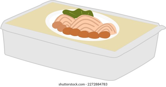 Frozen food. Fish steak. Fish ball. Lunch box vector illustration.