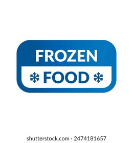 Frozen food gradient label. Keep frozen vector design. Snowflake flat icon blue symbols on rectangle frame for packages, stickers, web, badges, logo, banner, poster.