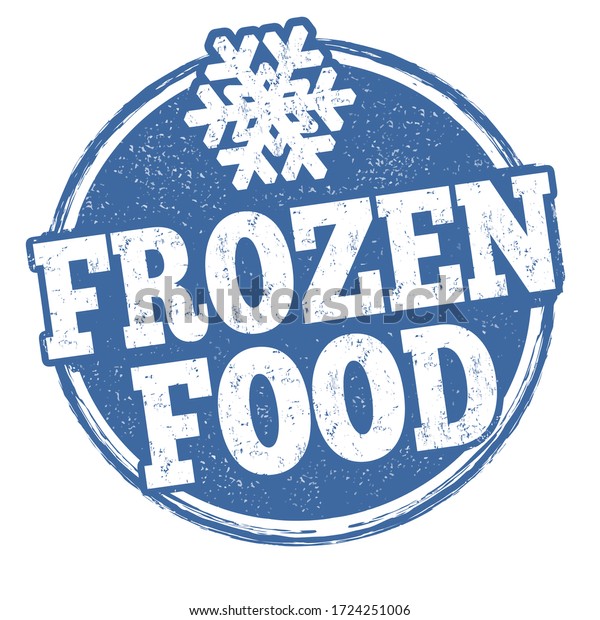 Frozen food grunge rubber stamp on white\
background, vector\
illustration