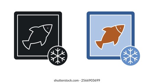 Frozen food icon set in black and colored