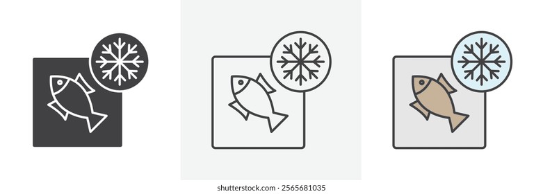 Frozen food icons in black and colored versions