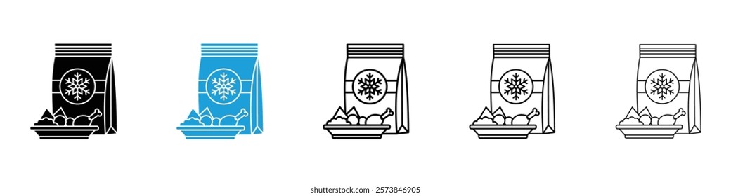 Frozen food icons in filled and 3 stroke weights