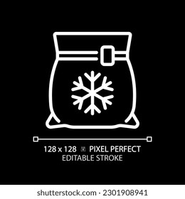 Frozen food pixel perfect white linear icon for dark theme. Prepackaged meal. Preservation method. Quick preparation. Thin line illustration. Isolated symbol for night mode. Editable stroke