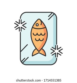 Frozen Food RGB Color Icon. Preserved Fish. Frosted Organic Seafood. Cold Uncooked Salmon. Fresh Tuna In Ice. Refrigerator Marine Food Storage. Gastronomy Section. Isolated Vector Illustration