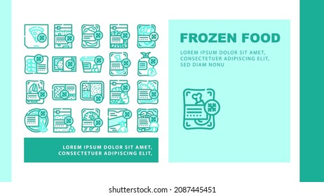 Frozen Food Storage Packaging Landing Web Page Header Banner Template Vector Broccoli And Mushrooms Vegetable Frozen Nutrition, Crab And Shrimp Seafood, Pizza and Dumplings Delicious Meal Illustration