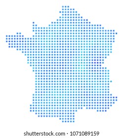 Frozen France Map. Vector geographic map in blue winter colors. Vector concept of France Map designed of snow dots.