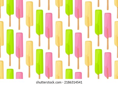 Frozen fruit ice a stick seamless pattern flat. Juicy fresh summer print icon wallpaper pattern napkin ad decor kid holiday sweet dessert restaurant menu modern handmade wrapping paper textile site