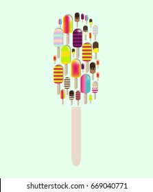 Frozen fruit Juice Popsicles 3d vector icon. Popsicle ice cream. Ice lolly cut out collage. Design for wallpaper, wrapping, fabric, background, apparel, prints, banners etc