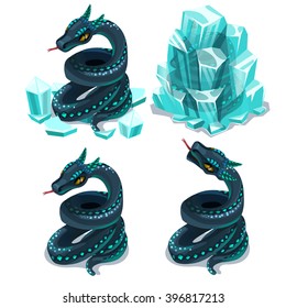 Frozen in the glacier dragon was released. Vector illustration.